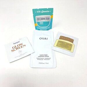 Sampler Pack 4 Items Supergoop! Sunscreen Ouai Hair Mask Farmacy Sol Janeiro